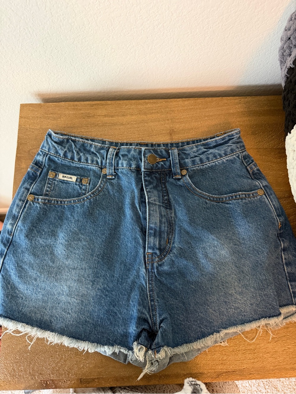 Rip Curl Frayed Hem Denim Shorts - Blue